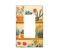 Cozy Botanical - Placa de cubierta para interruptor de luz, gato con plantas en maceta, tonos tierra cálidos para decoración del hogar, diseño termoplástico, balancín individual de tamaño estándar