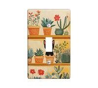Cozy Botanical - Placa de cubierta para interruptor de luz, gato con plantas en maceta, tonos tierra cálidos para decoración del hogar, diseño termoplástico, palanca individual de tamaño estándar