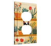 Cozy Botanical - Placa de cubierta para interruptor de luz, gato con plantas en maceta, tonos tierra cálidos para decoración del hogar, diseño termoplástico, salida dúplex individual de tamaño