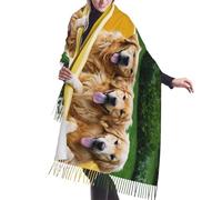 Cozy Bufandas Cachorros Golden Retriever mascotas estampado Borla Bufanda Engrosada Chales 68X196cm