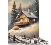 Cozy Cabin in The Snow Rompecabezas Imposible,desafío for Adults Juego Educativo 1000 Piezas Obra De Arte De Juego De para Adultos Y Niños A Partir De 12 Años 500pcs (52x38cm)
