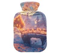 Cozy Cabin Winter Wonderland - Botellas de agua caliente con funda de terciopelo suave, bolsa de agua caliente para aliviar el dolor, 1 litro