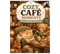 Cozy Café Moments: 50 Cute & Relaxing Coloring Pages for Adults and Teens Featuring Cozy Cafés, Cute Animals, Warm Drinks and Peaceful Moments
