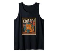 Cozy Cat Café Vintage Estilo Japonés Camiseta sin Mangas