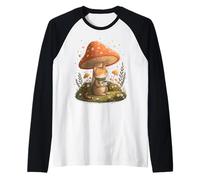 Cozy Cat Drink Café Champiñón Lindo Cottagecore Estética Camiseta Manga Raglan