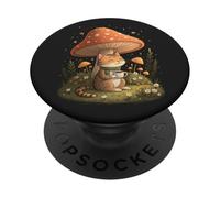 Cozy Cat Drink Café Champiñón Lindo Cottagecore Estética PopSockets PopGrip Adhesivo