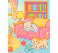 Cozy Cat Lounge Composition Notebook: Pastel Feline Lined Journal, Wide Ruled With Margin, 7.5 x 9.25, 110 Pages, Matte Soft Cover