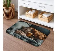 Cozy Cat - Tapete de baño de secado rápido, felino suave, absorbente, antideslizante, decorativo, de franela, lavable, para baño, inodoro, baño, 16 x 24 pulgadas
