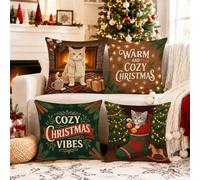 Cozy Christmas Cat - Juego de 4 fundas de almohada con citas festivas de 20