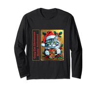 Cozy Christmas Cat Mode Activado Café Pop Art Holiday Manga Larga