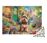Cozy Coastal Scene Rompecabezas de Papel Yorkshire Terrier en jardín de Flores, Regalo Coleccionable contra el aburrimiento 70x50cm/1000 Piezas
