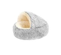 Cozy Cocoon - Cama para perro con capucha para perros pequeños y medianos, cama lavable, colchón redondo para mascotas, parte inferior antideslizante (blanco-gris, diámetro M, 50 cm)