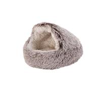 Cozy Cocoon - Cama para perro con capucha para perros pequeños y medianos, cama lavable, colchón redondo para mascotas, parte inferior antideslizante (blanco-marrón, diámetro S de 40 cm)