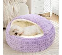 Cozy Cocoon - Cama para perros pequeños y medianos, con capucha para perros pequeños y medianos, nido de madriguera cubierta de felpa esponjosa con tela lavable y base antideslizante, cama acogedora