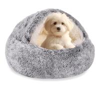 cozy cocoon pet bed for dog,Round Velvet Fluffy Hooded Cave,Self Warming Soft Plush Donut Calming Pet Bed,Dog Beds for Small Dogs with Anti-Slip Bottom,Waterproof & Washable (light gray, Large)
