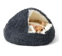 cozy cocoon pet bed for dog,Round Velvet Fluffy Hooded Cave,Self Warming Soft Plush Donut Calming Pet Bed,Dog Beds for Small Dogs with Anti-Slip Bottom,Waterproof & Washable (dark grey, Small)