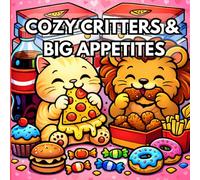 COZY CRITTERS & BIG APPETITES: Cozy cute animal scenes with comfort food, snacks, and sweet treat. Thick line illustrations for relaxing and stress free coloring for all ages.