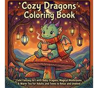 Cozy Dragons Coloring Book: Cute Fantasy Art for Stress Relief: 50 Adorable Baby Dragons, Magical Mushrooms, Warm Tea & Cozy Scenes for Adults and Teens