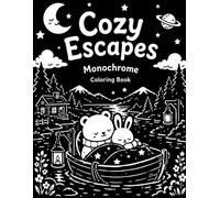 Cozy Escapes Monochrome Coloring Book: Cute Animal Adventures and Relaxing Night Scenes for Stress Relief and Mindful Coloring