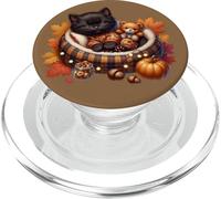 Cozy Fall Cat In Kitten Pajamas For Cats and Autumn Cat Lady PopSockets PopGrip para MagSafe