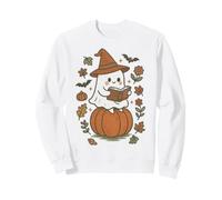 Cozy Fall Ghost Reading on Pumpkin Retro Halloween Vibes Sudadera