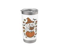 Cozy Fall Ghost Reading on Pumpkin Retro Halloween Vibes Vaso térmico de acero inoxidable de doble pared