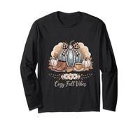 Cozy Fall Vibes Autumn Pumpkin Season Acción de Gracias Mujeres Manga Larga