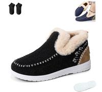 Cozy Fleece Slip-On Boots,Women's Winter Warm Plush Lined Non-Slip Flat Shoes,Indoor Outdoor Casual Fluffy Boot (Black, Erwachsener, Adulto, Mujer, 43, Números, Sistema tallas calzado EU, mediano)