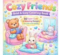 Cozy Friends: Bold & Easy Coloring Book: 50 Super Cute Hygge Animal Designs for Adults, Teens and Kids - Simple Thick Lines for Relaxation and Stress Relief