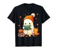 Cozy Ghost Bookworm Cat Pumpkin Books, Lindos Libros para Halloween Camiseta
