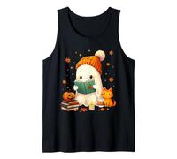 Cozy Ghost Bookworm Cat Pumpkin Books, Lindos Libros para Halloween Camiseta sin Mangas
