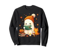 Cozy Ghost Bookworm Cat Pumpkin Books, Lindos Libros para Halloween Sudadera