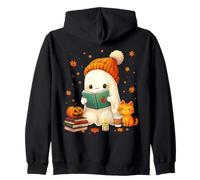 Cozy Ghost Bookworm Cat Pumpkin Books, Lindos Libros para Halloween Sudadera con Capucha