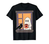Cozy Ghost Coffee Crow Window Halloween Spooky Season Camiseta