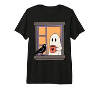 Cozy Ghost Coffee Crow Window Halloween Spooky Season Camiseta Premium