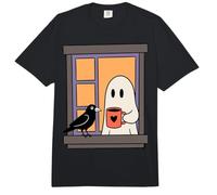 Cozy Ghost Coffee Crow Window Halloween Spooky Season Comfort Colors Adult Heavyweight T-Shirt