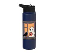 Cozy Ghost Coffee Crow Window Halloween Spooky Season Stainless Steel Insulated Water Bottle