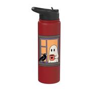 Cozy Ghost Coffee Crow Window Halloween Spooky Season Stainless Steel Insulated Water Bottle