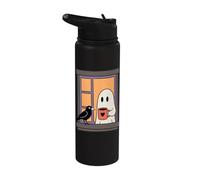 Cozy Ghost Coffee Crow Window Halloween Spooky Season Stainless Steel Insulated Water Bottle