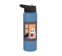 Cozy Ghost Coffee Crow Window Halloween Spooky Season Stainless Steel Insulated Water Bottle