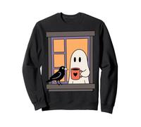 Cozy Ghost Coffee Crow Window Halloween Spooky Season Sudadera