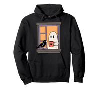 Cozy Ghost Coffee Crow Window Halloween Spooky Season Sudadera con Capucha