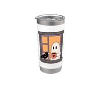 Cozy Ghost Coffee Crow Window Halloween Spooky Season Vaso térmico de acero inoxidable de doble pared