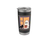 Cozy Ghost Coffee Crow Window Halloween Spooky Season Vaso térmico de acero inoxidable de doble pared