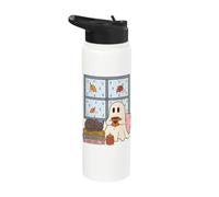 Cozy Ghost Rainy Day Reading Cat Coffee Lover Halloween Stainless Steel Insulated Water Bottle
