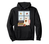 Cozy Ghost Rainy Day Reading Cat Coffee Lover Halloween Sudadera con Capucha