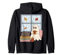 Cozy Ghost Rainy Day Reading Cat Coffee Lover Halloween Sudadera con Capucha