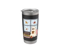 Cozy Ghost Rainy Day Reading Cat Coffee Lover Halloween Vaso térmico de acero inoxidable de doble pared