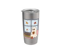 Cozy Ghost Rainy Day Reading Cat Coffee Lover Halloween Vaso térmico de acero inoxidable de doble pared