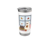 Cozy Ghost Rainy Day Reading Cat Coffee Lover Halloween Vaso térmico de acero inoxidable de doble pared